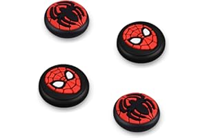 DLseego 4 tappi per joystick ragno per switch/Switch Lite/Switch OLED, Cooler Film Comic-Held Analogico Stick Thumb Grip Cartoon Tasto Cap per Joy Con Controller - Rosso e Nero
