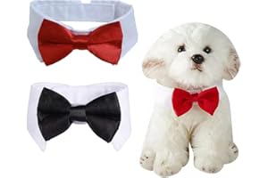 Ling & Bai 2Pcs Dog Bow Tie, Cute Cat Tuxedo Bowtie Collar Adjustable Puppy Neck Costume Outfit for Wedding Parties Birthday (S)