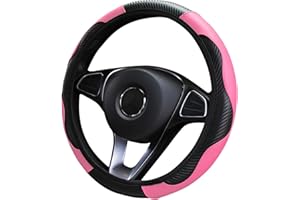 VidFair Car Steering Wheel Cover Leather,Anti-slip Breathable Carbon Fiber Sports Elastic Band Without Inner Ring Steering Wheel Cover Universal Size for Fit Four Seasons (Pink)