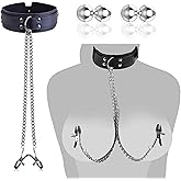 BDSMYEE Adjustable Nipple Clamps Necklace with Breast Chain + 4 Pieces Magnetic Nipple Clamps, Extra Strong Breast Stimulatio