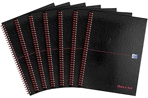 Oxford Black n' Red A4 błyszczący notatnik na okładce, w linie, 140 stron, 7 sztuk