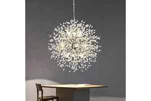 EFPD Kristall-Kronleuchter, silberner Löwenzahn, 9-flammiger Feuerwerk-Kronleuchter für Wohnzimmer, Esszimmer, Kücheninsel, inkl. G9-Birne