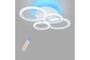 ‎STCH STCH Lampa Sufitowa LED, Nowoczesna Lampa Wiszące Led 60W, Lampa Sufitowa z Pilotem 4 Okrąg, Żyrandole Przyciemniania 3000-6500K, Oświetlenie Sufitowe do Salonu, Sypialni, Kuchni, Jadalni