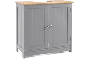 DUEPEKT Bathroom Under Sink Cabinet, Cupboard Under Sink Floor Cabinet, Free Standing Wooden Sink Storage Unit, Basin Cupboard With 2 Door, Bathroom Cabinet Space Saver Organizer, 60 x 60 x 30 cm (Gray)