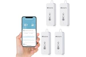 WIOONI 4Pcs WiFi Hygrometer Indoor Thermometer, Termometro WiFi e Sensore di Umidità per interni, mini con Smart App e registrazione dati, Compatibile con Tuya Smart/Smart Life