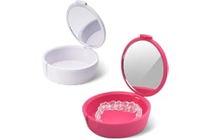 ‎Y-KELIN Y-Kelin Aufbewahrungsbox für Zahnprothesen, mit Spiegel, Rosa und Weiß