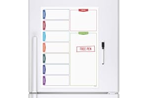 CKB Ltd® COLOUR SHOPPING Magnetic Fridge Board Tableau Frigo Mémo Magnétique Conseil Réfrigérateur Magnétique avec un marqueur Conseil White & Pen - Mémo Drywipe Magnet Tableau blanc Cuisine Notice Board Grande Liste de courses