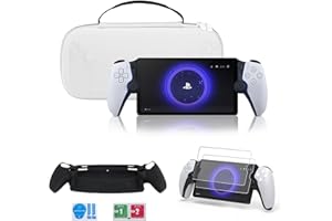 LROCOTANC Custodia rigida per Playstation Portal Remote Player – Borsa protettiva per accessori PS5 come cuffie,con cover in silicone,2 pellicole vetro temperato e 4 grip joystick (Bianco)