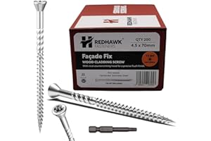 Box of 200 Redhawk Fasteners® Façade Fix Wood Cladding Screw | Stainless Steel | T-20 Torx Drive | Driver Bit Included | 4.5 x 70mm
