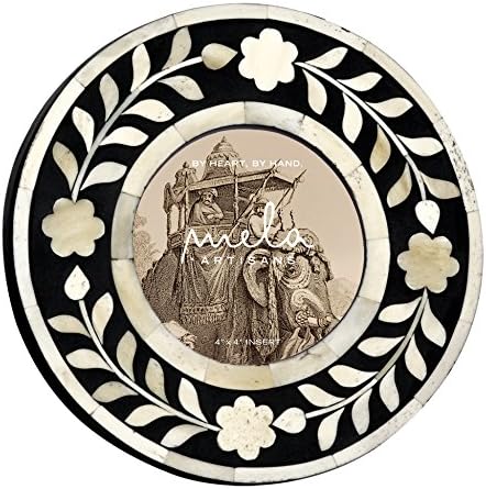 Mela Artisans Imperial Beauty Photo Frame, Wood, Resin, Bone, Black/White, ROUND