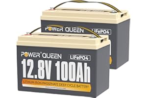 Power Queen Batería Litio 12V 100Ah Batería LiFePO4 1280Wh con 100A BMS Batería Recargable Hasta 15000+ Ciclos Profundos Serie/Paralelo para Camper Barco RV Sistema (12V 100Ah Mini)…