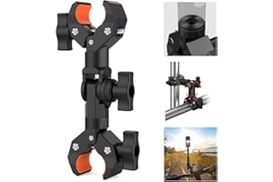 UNSTINCER Double Super Pince, avec Interface 1/4" pour Bras Magique 1/4” à 3/8” Convertisseur, Support Fixation pour Moto Velo Guidon Bateau Trépied Parapluie Perche à Selfie Photo Flash