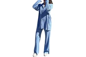Himllauen Ensemble pour femme - Tenue décontractée avec chemise plissée à manches longues + pantalon