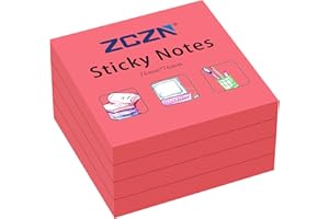 ZCZN 76 x 76 mm Sticky Notes, 100 Sheets/Pad, 4 Pads, Red