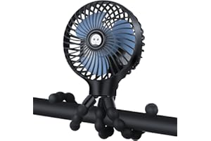BENPEN Pram Fan Clip on Stroller Portable Baby Buggy Fan Cooling Accessories,Battery Rechargeable Personal Travel Fans Pushchairs Crib Bed Treadmill Bike Seat Cooling Essentials for Pram Sun Shade/Parasol