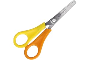 ‎WESTCOTT Westcott Kinderschere Gelb Linkshänder | Schere mit integrierter 5 cm Skala | Bastelschere 13 cm (5") ideal für Kinderhände | Sicherheit durch abgerundete Spitze | E-21593 00