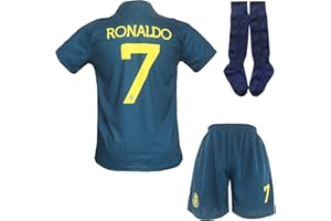 Mokiss Ronaldo #7 Extérieur NASSR Riyadh Al Maillot de Football pour Enfants Nouvelle Saison, Shorts, Chaussettes, Tailles Jeune