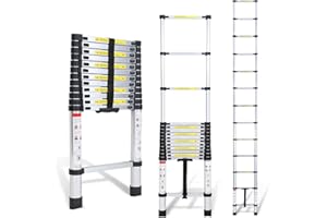Cecaylie Échelle télescopique en Aluminium, 3,8 m, échelle télescopique Extensible, antidérapant, Polyvalente, Facile à Transporter, Charge jusqu'à 150 kg