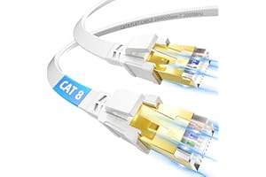 SOIBKE Kabel Ethernet 5m, Cat 8 kabel internetowy 5 metry Płaski o wysokiej prędkości 40 Gb/s 2000 MHz, ekranowany RJ45 gigabit kabel LAN biały, Kabel krosowy z 5 klipsami do modemu, routera (5M)