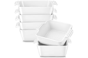 MALACASA, Série BAKE, 6 Pcs Plats à Four Carré, Petit Plat à Four blanc, 13 x 10 x 4cm 210ml, Mini Assiette pour Four Porcelaine pour 6 Personnes