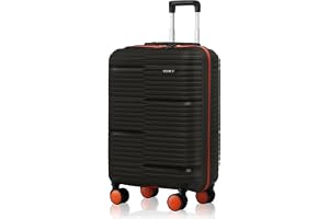 HRX Zanzibar Cabin Size Haileys Black Polypropylene Hard Shell Suitcase - Premium Travel Trolley Bag with 8 Spinner Wheels, Number Lock & Water Resistant Body