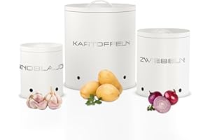 KOOK TIME kartoffel aufbewahrungsbox - Set 3 aufbewahrung kartoffeln zwiebeln knoblauch - gemüse aufbewahrung mit kleinen lüftungslöcherne, um die luftzirkulation zu gewährleisten - Weiß Matt