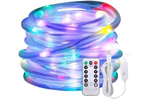 Afufu Lumières de corde menées, lumières de corde de 10M alimentées par USB, lumières de tube de 100 LED extérieures avec 8 modes, d'IP65 Fil de cuivre de fée pour des décorations de Noël