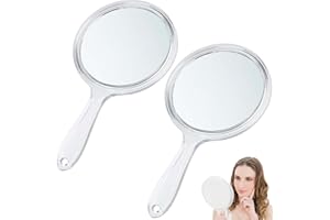 CFSVVD 2 Stück Handspiegel Mit Griff, Klein und Tragbar Handspiegel, Doppelseitiger Handspiegel Mit Griff, Vergrößerung Handspiegel, Handspiegel Geeignet für Den Täglichen Gebrauch/Reisen