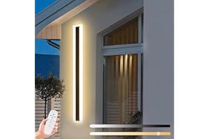 ZTWLEED Applique da Esterno,Lampada da Parete Dimmerabile con Telecomando 36W 150CM Applique da Esterno Lunghe,Lampada da Parete Esterno Nera,Impermeabile IP66,Applique Design per Patio Portico