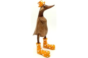 dekoundmeer Ente aus Holz mit gelben Stiefeln und Hut Gartendekoration 25cm Handarbeit