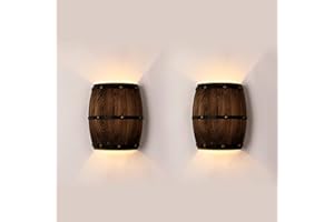 Newrays 2 Pack Antique 2 Punti Vendita Wood Wine Barrel Applique da parete Applique su e giù Lampade da parete per interno per area bar Steampunk Theme