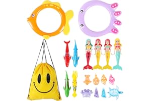 AICOIMY Juguete de Buceo, 19 Piezas Juguetes de Buceo en Piscina, Juguetes de Buceo Subacuáticos, Juguetes de Piscina Buceo en Piscina para Entrenamiento de Buceo, con Bolsa de Cordón