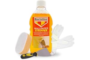 PACKPIONEER Wallpaper Stripper & Scraper Kit – Bundle with 500ml Bartoline Wallpaper Stripper Liquid, Heavy Duty Wallpaper Scraper, Large Sponge & Gloves – Complete Adhesive Remover Set for DIY & Home Renovation