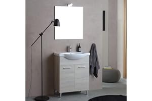 Kiamami Valentina - Composizione bagno a terra da 65cm grigio quercia con lavabo e specchio Rimini