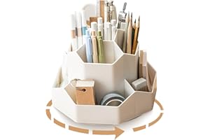 Lvjkes Drehbarer Stiftehalter, Schreibtisch organizer 9 Fächer, Verbesserte große Kapazität 360° drehbar, Kann Bleistifte, Buntstifte, Verschiedene Schreibwaren aufnehmen (Weiß)