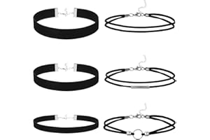 Telooco 6 Pièces Noir Collier Ras du Cou en Velours pour Femme Chaîne de Collier Gothique Large en Couches Ensemble Ras du Cou en Velours Classique Bijoux pour Femme Fête Halloween Cosplay
