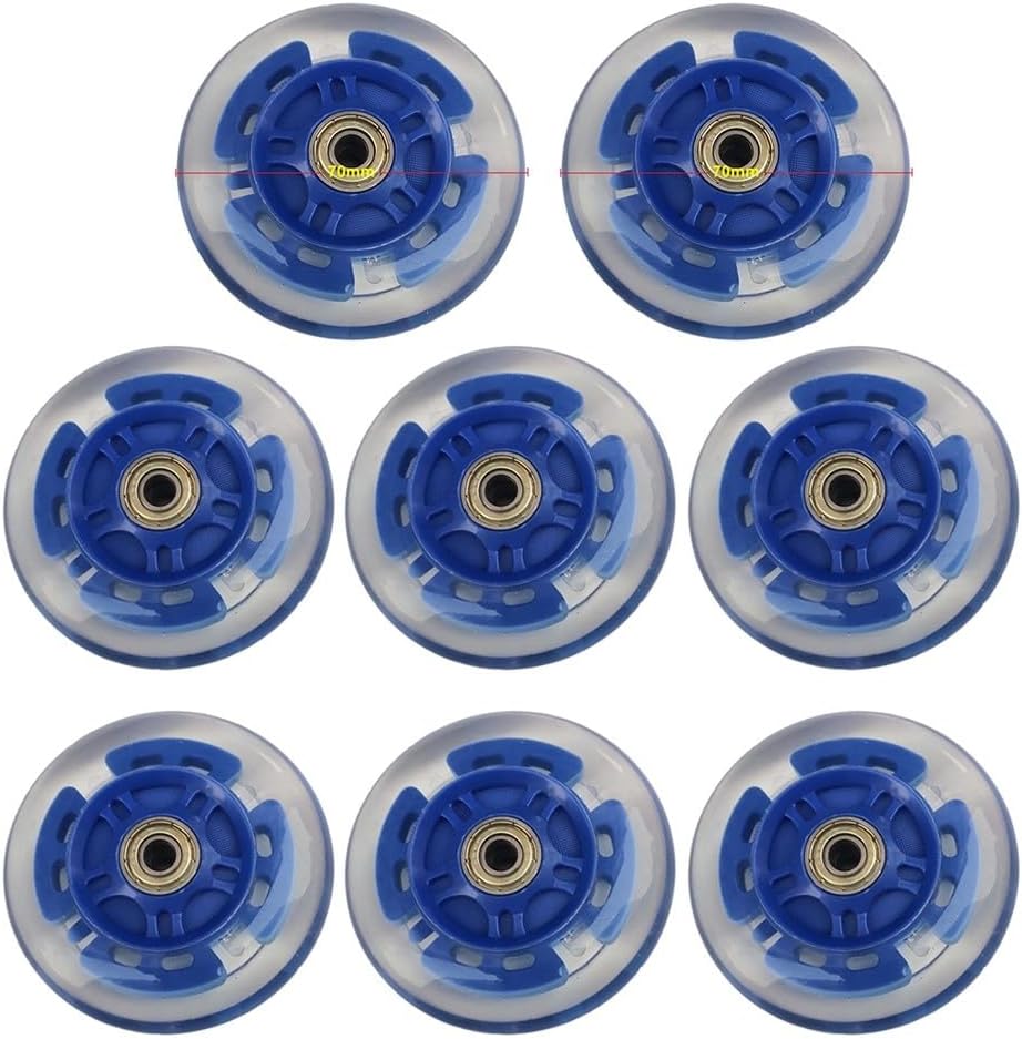 Ruedas de patines en línea 82A 64/70/80mm – Ruedas autoalimentadas con LED intermitentes, ruedas de poliuretano resistentes al desgaste para scooters y cochecitos, 8 piezas (70 mm)