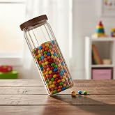 Deconox Akasya Kapaklı Uzun &Ccedil;izgili Cam Kavanoz (1250 ml) | Hava Ge&ccedil;irmez, Modern Fitilli Tasarım Gıda Saklama Kabı | Makarna