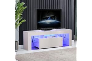 Rainbow Tree 130cm High Gloss TV Stand Cabinet With LED Lights Up to 65in TV, Modern TV Unit with Shelves and Drawers Large Storage TV Cabinet for Living Room Bedroom White