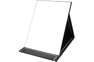 suaywo HD Espejo Portatil Espejo de Mesa de Maquillaje Espejo Maquillaje Plegable Espejo de Viaje con Cuero de Negro PU Ajuste Multiángulo Espejo para Tocador, Dormitorio, Escritorio, Baño