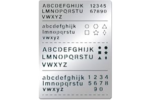 BENECREAT Plantillas de Metal para Letras, Letras Mayúsculas y Minúsculas, Pentágonos, Triángulos, Plantilla de Acero Inoxidable, Herramienta de Registro para Pintar, Quemar Madera, Tallar, 19x14cm