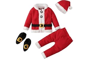 RAOPUZI Disfraz Navidad Bebe, Disfraces Mono Unisexo Recién Nacido, Traje Papa Noel, Mi Primera Navidad, Ropa Navideña Niñas Y Niños, Conjunto Top + Pantalones + Calcetines de La Bota +Gorro