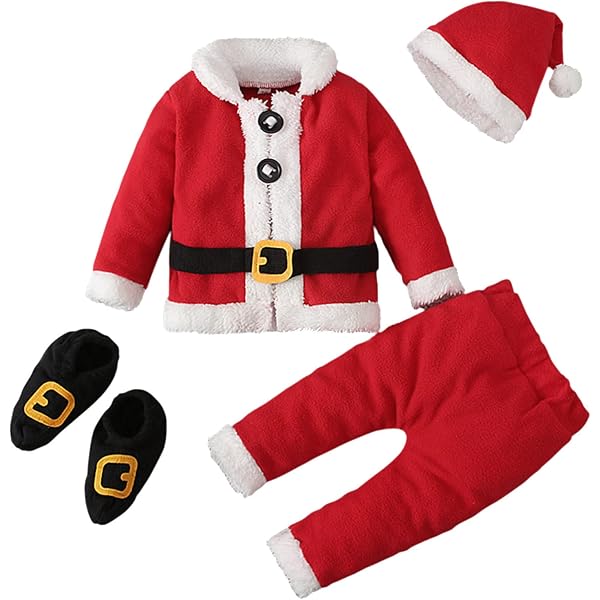 Costume Di Babbo Natale Completo Per Bambini 1-8 Anni - Con Cappello, Top E Pantaloni, Materiale Morbido