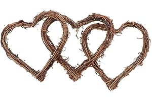VONGLYHOO Heart Wreath Wicker Heart Wreath Natural Rattan Love Heart Wreath Rustic Wicker Wall Decor for Wedding Front Door Display,15CM 3PCS