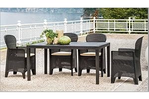 Dmora - Table d'extérieur Portici, Étagère à manger rectangulaire, Table de jardin polyvalente effet rotin, 100% Made in Italy, 150x90h72 cm, Anthracite