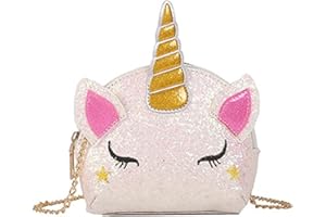 WolinTek Borsa Tracolla Bambina, Unicorno Borsa a Tracolla Glitter Carino Unicorno Crossbody Borsa a Tracolla Portafoglio Borsa Cerniera per Ragazze,Borsa a Tracolla per Bambina Carina