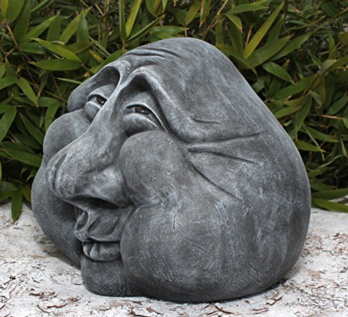 Steingesicht Steinkopf in Schiefergrau, frostsichere Deko-Figur für den Garten - 4