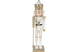 OBC-KUNSTHANDWERK Nussknacker Deko Figur König mit Zepter weiß-Gold / 38 cm/Nussknacker Holzfigur/handbemalt im Kunsthandwerks-Stil/weihnachtlich dekorieren