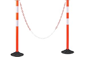 VEVOR Poteau de Signalisation 2PCs 87,1 cm, Balise de Délimitation avec Base Lestée, Bandes Réfléchissantes et Chaîne, Délinéateur de Circulation pour Contrôle des Foules, Chantier Parking, Rouge