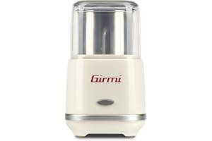 Girmi MC02 Moulin à café et épices, lame en acier inoxydable, interrupteur de sécurité, couvercle avec fenêtre transparente, 180 W, crème